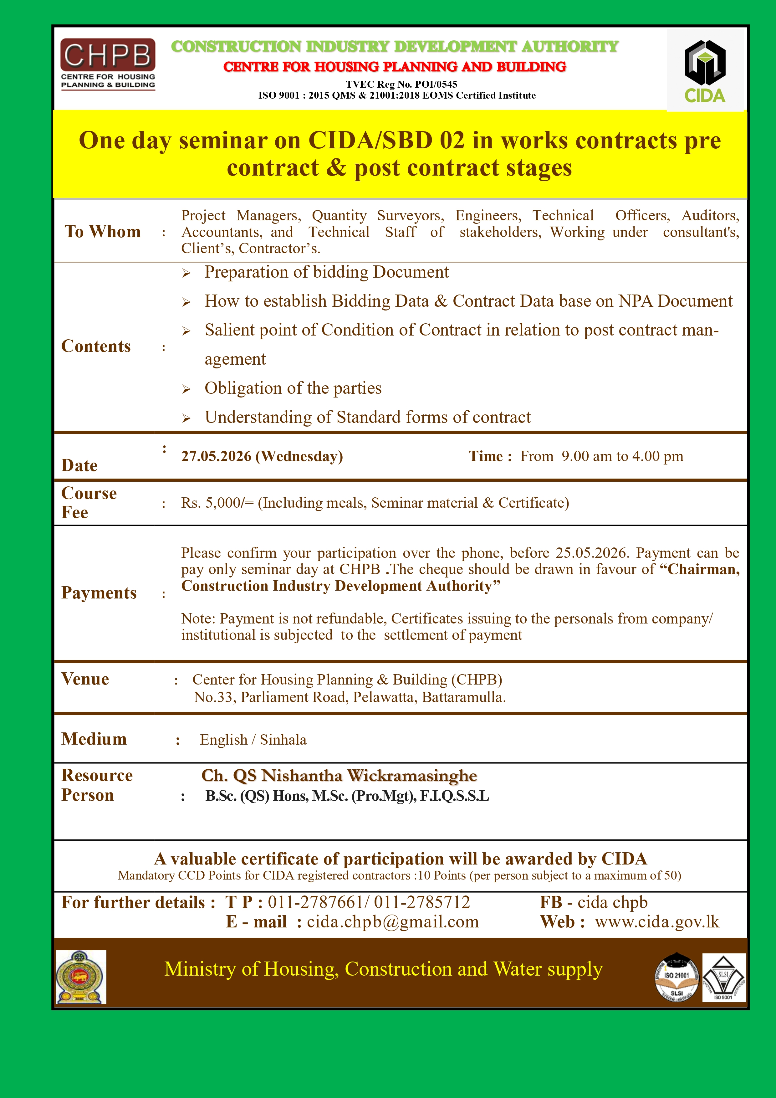 CCD Program : Construction Industry Development Authority